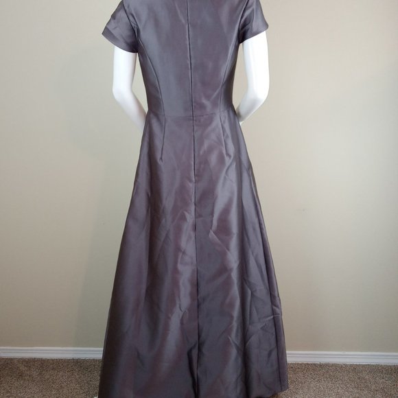 Alfred Sung Women's Cap Sleeve Gown Dress Size 6 Caviar Gray Sateen Twill D779 - Picture 6 of 9